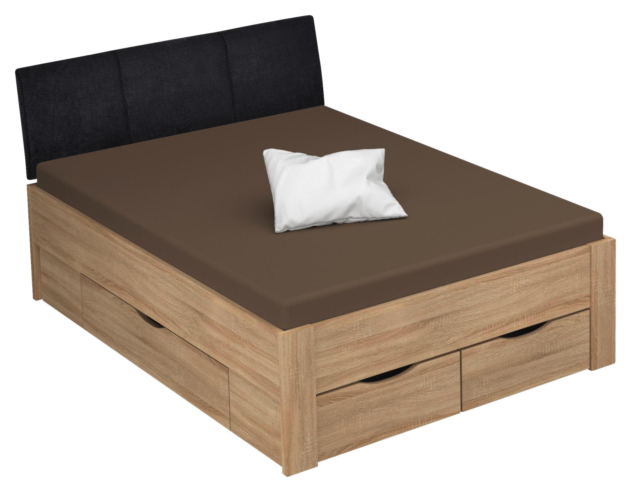 STAURAUMBETT 120/200 cm  Sonoma Eiche   - Schwarz/Sonoma Eiche, Design, Holzwerkstoff/Textil (120/200cm) - Xora