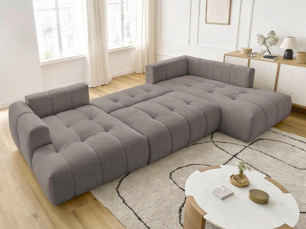 WOHNLANDSCHAFT  FUJI  Taupe Leinenoptik  - Taupe/Schwarz, MODERN, Kunststoff/Textil (160/377/204cm)