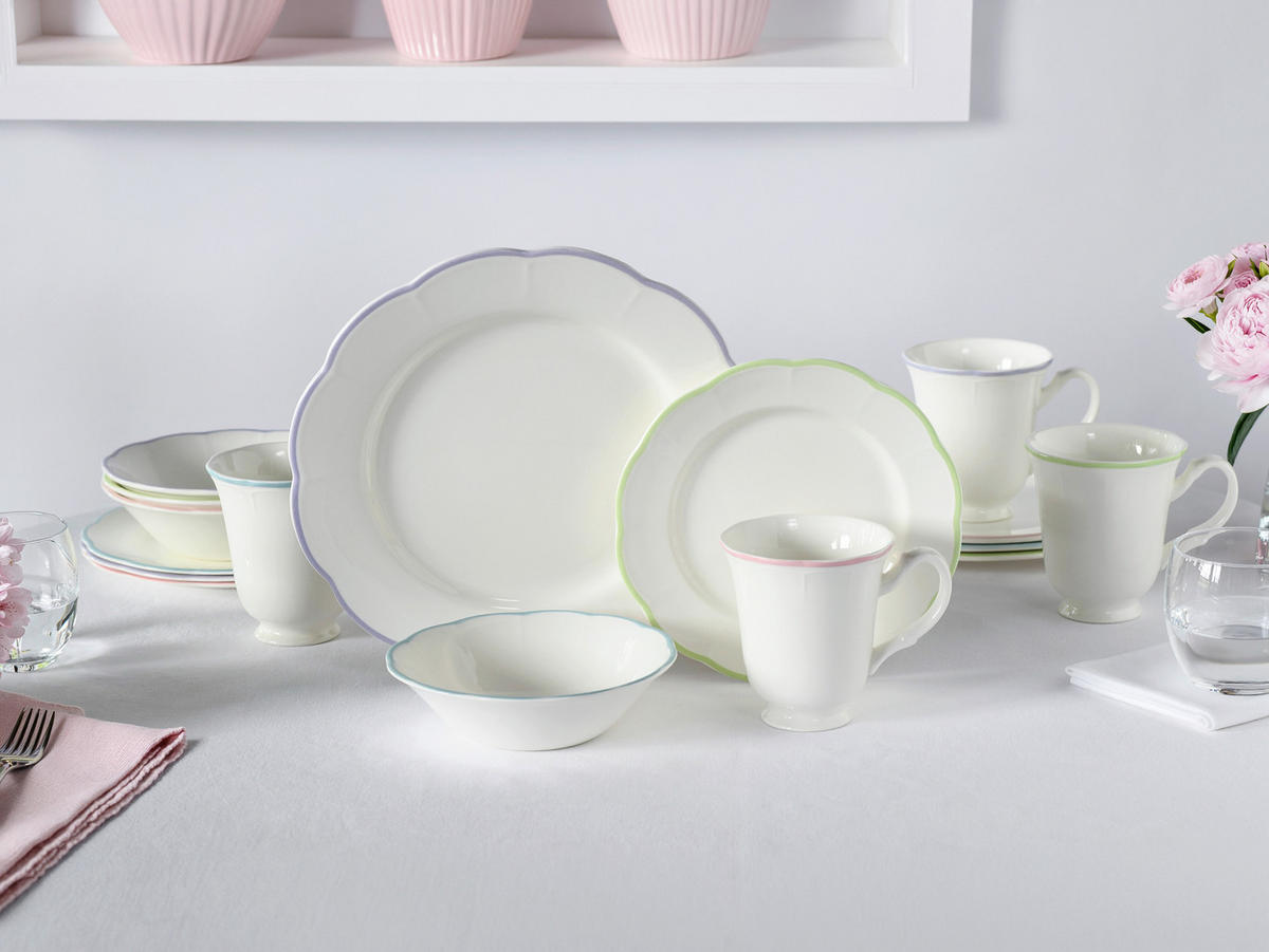 KOMPLETT SERVIS Florine Bunt lila, vit, ljusblå, ljusrosa, lime 16 delar 4 personer  - lila/vit, Basics, keramik - Creatable