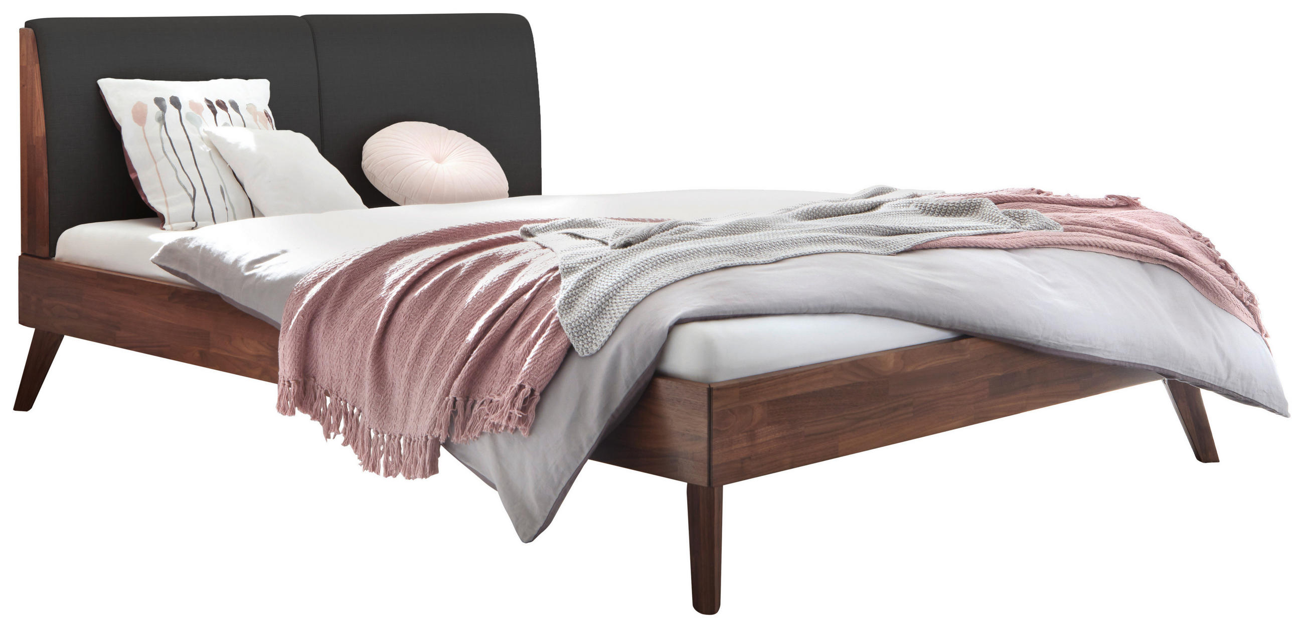 BETT 180/200 cm  Anthrazit, Nussbaumfarben   - Anthrazit/Nussbaumfarben, Natur, Holz/Textil (180/200cm) - Hasena