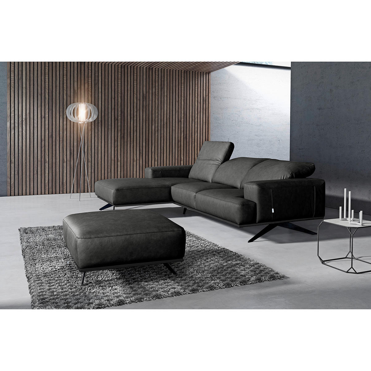 ECKSOFA  in Echtleder Schwarz  187/295 cm  - Schwarz, Design, Leder/Metall (187/295cm) - Livetastic