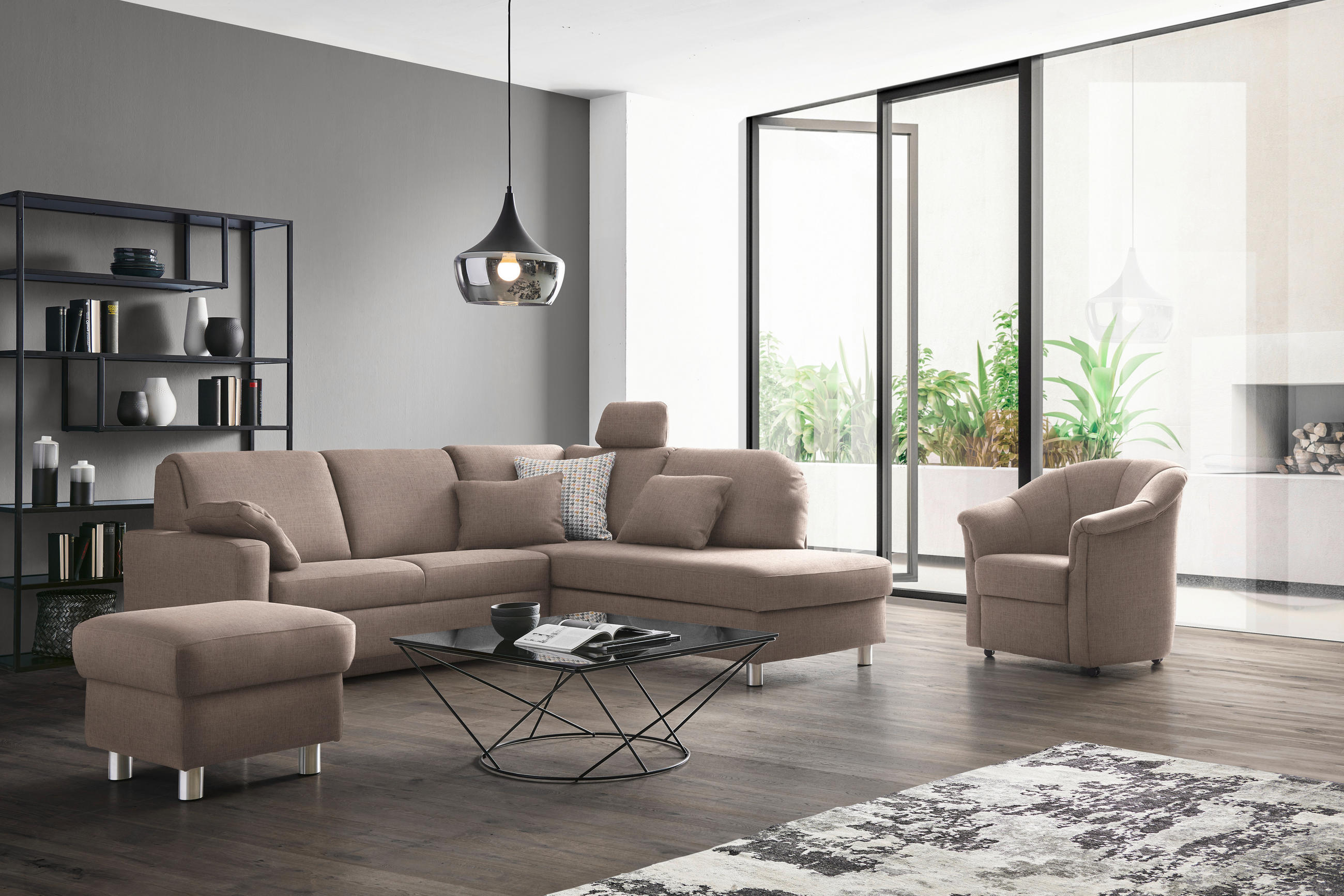 ECKSOFA in Chenille Hellbraun  226/208 cm  - Hellbraun/Alufarben, KONVENTIONELL, Textil/Metall (226/208cm) - Sedda