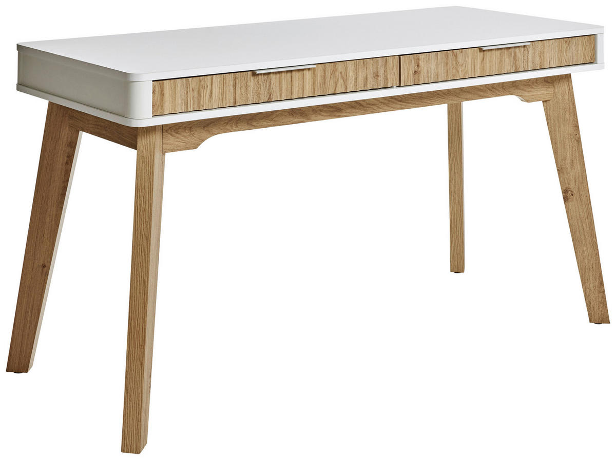 SCHREIBTISCH 140/59/76 cm  in Weiß, Eichefarben  - Eichefarben/Silberfarben, MODERN, Holzwerkstoff/Metall (140/59/76cm)