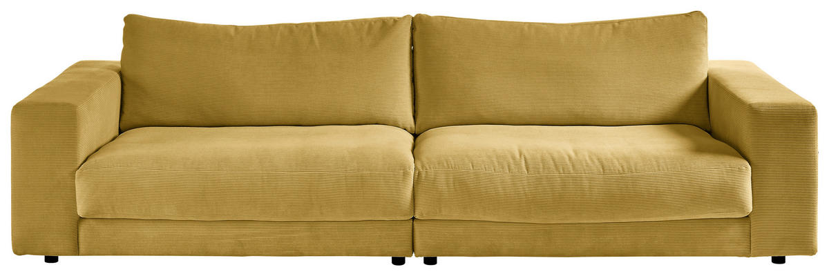 3-SITZER-SOFA in Feincord Goldfarben, Hellgrün  - Goldfarben/Schwarz, Design, Kunststoff/Textil (290/86/127cm) - Lomoco