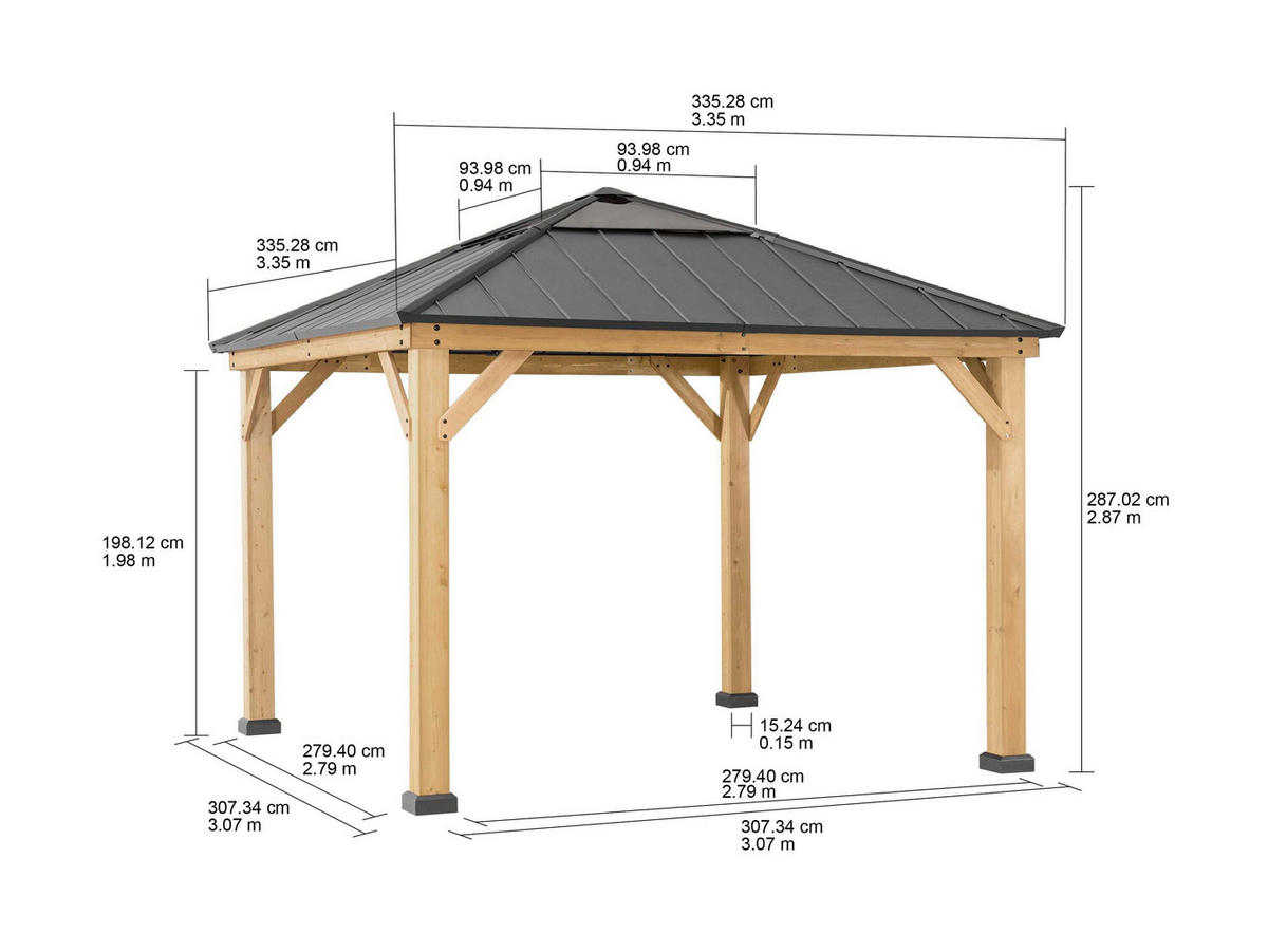 PAVILLON 336/287/336 cm  - Anthrazit, Basics, Holz/Kunststoff (336/287/336cm) - Modante