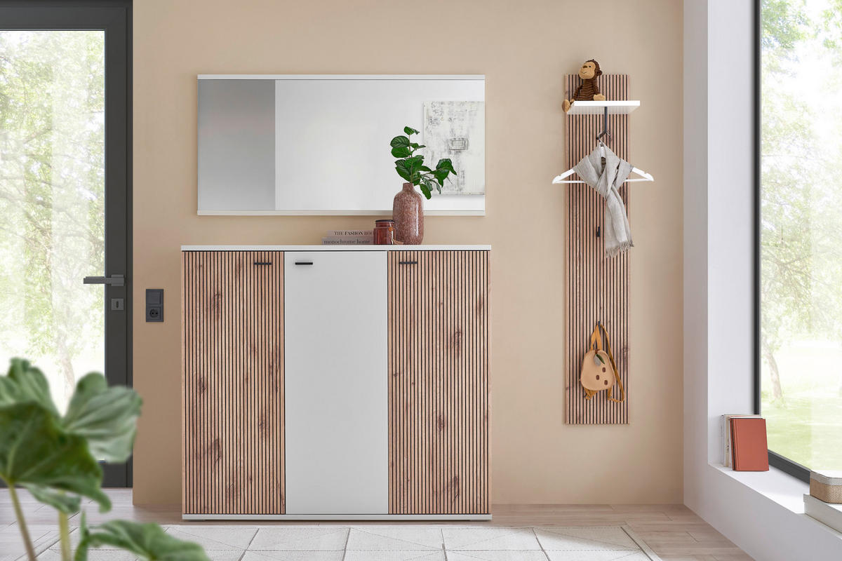 GARDEROBE 3-teilig  in 172/198/37 cm  - Weiss/Eichefarben, Design, Holzwerkstoff (172/198/37cm) - Voleo