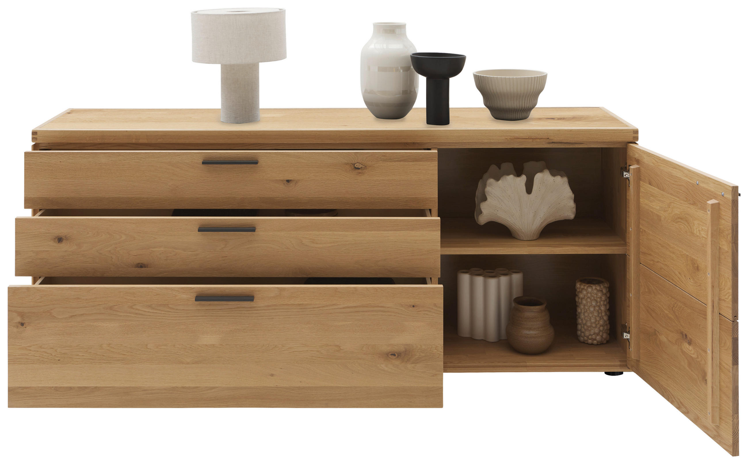 Thumbnail - Valnatura Kommode, Wildeiche, Metall, Wildeiche, massiv, 1 Fächer, 3 Schubladen, 181.9x74.5x45.2 cm, Made in Germany, Ty...