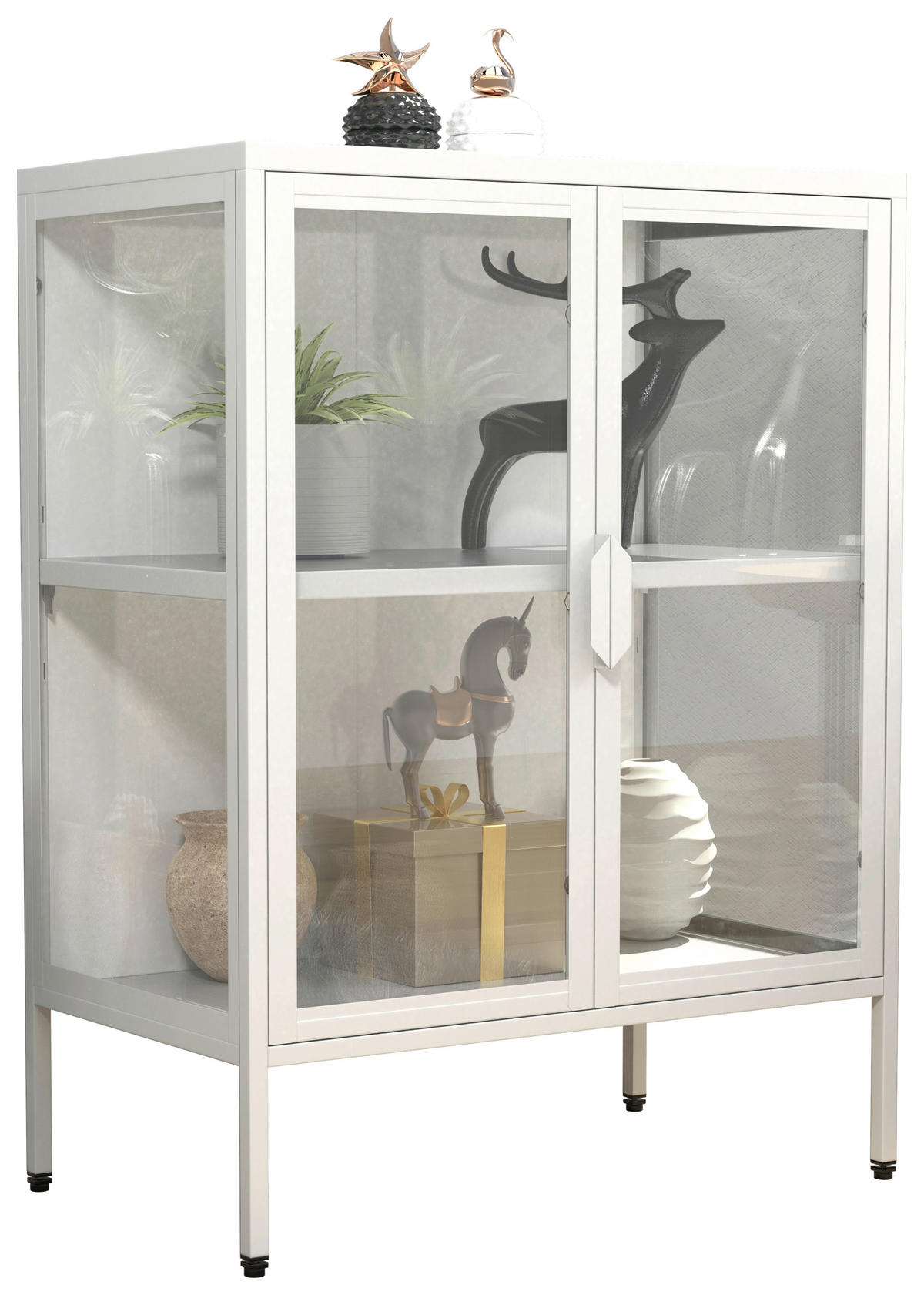 VITRINE Floka in Weiß  - Transparent/Weiß, Design, Glas/Metall (60/80/35cm) - MID.YOU