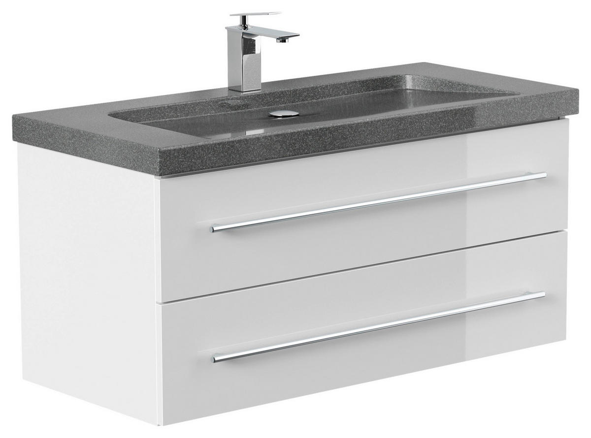 WASCHTISCHKOMBI 100 cm  - Weiß Hochglanz, Basics, Holzwerkstoff/Stein (100cm) - MID.YOU