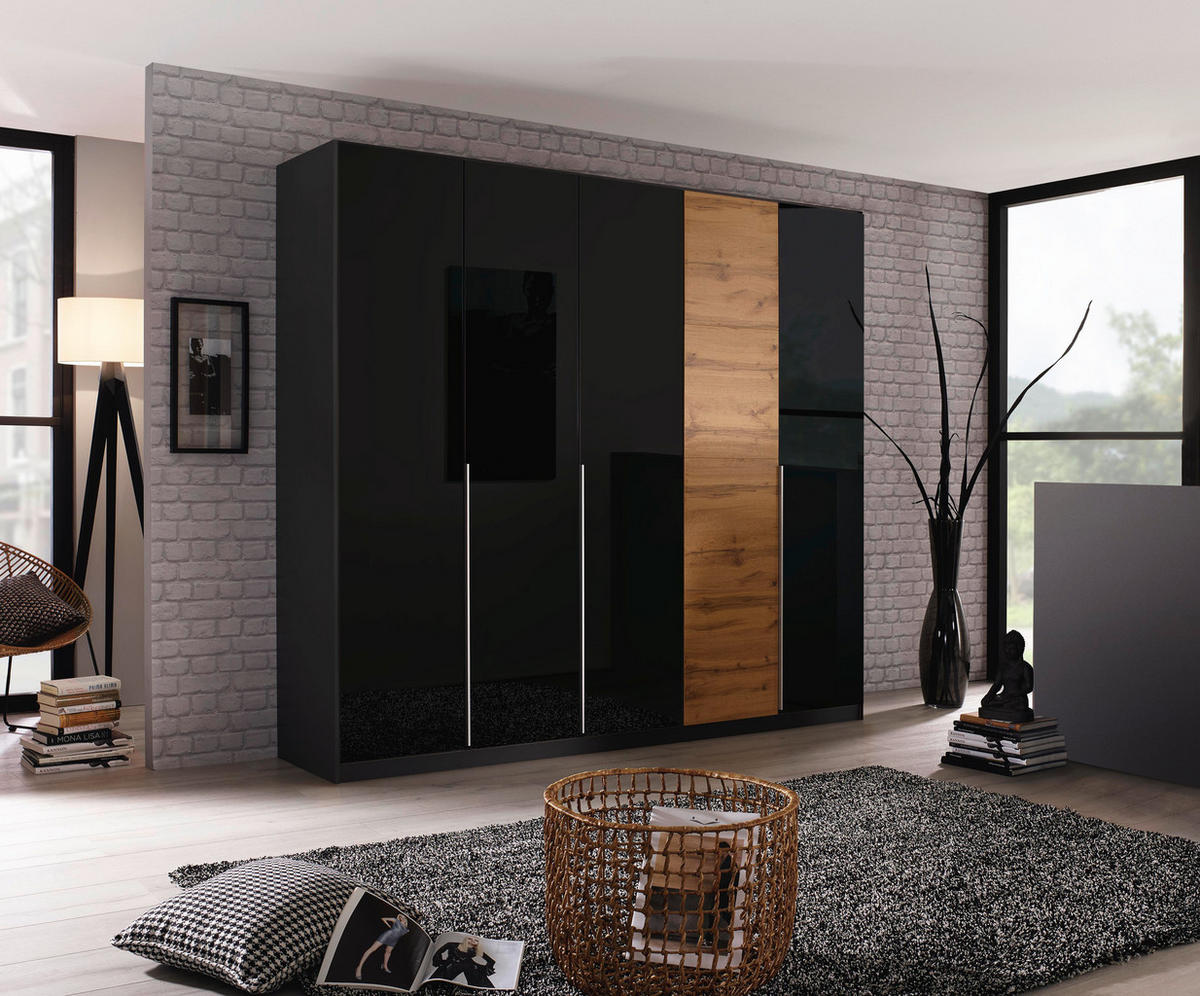 DREHTÜRENSCHRANK in Dunkelgrau, Eiche Wotan  - Dunkelgrau/Eiche Wotan, Design, Glas/Holzwerkstoff (226/210/54cm) - Stylife