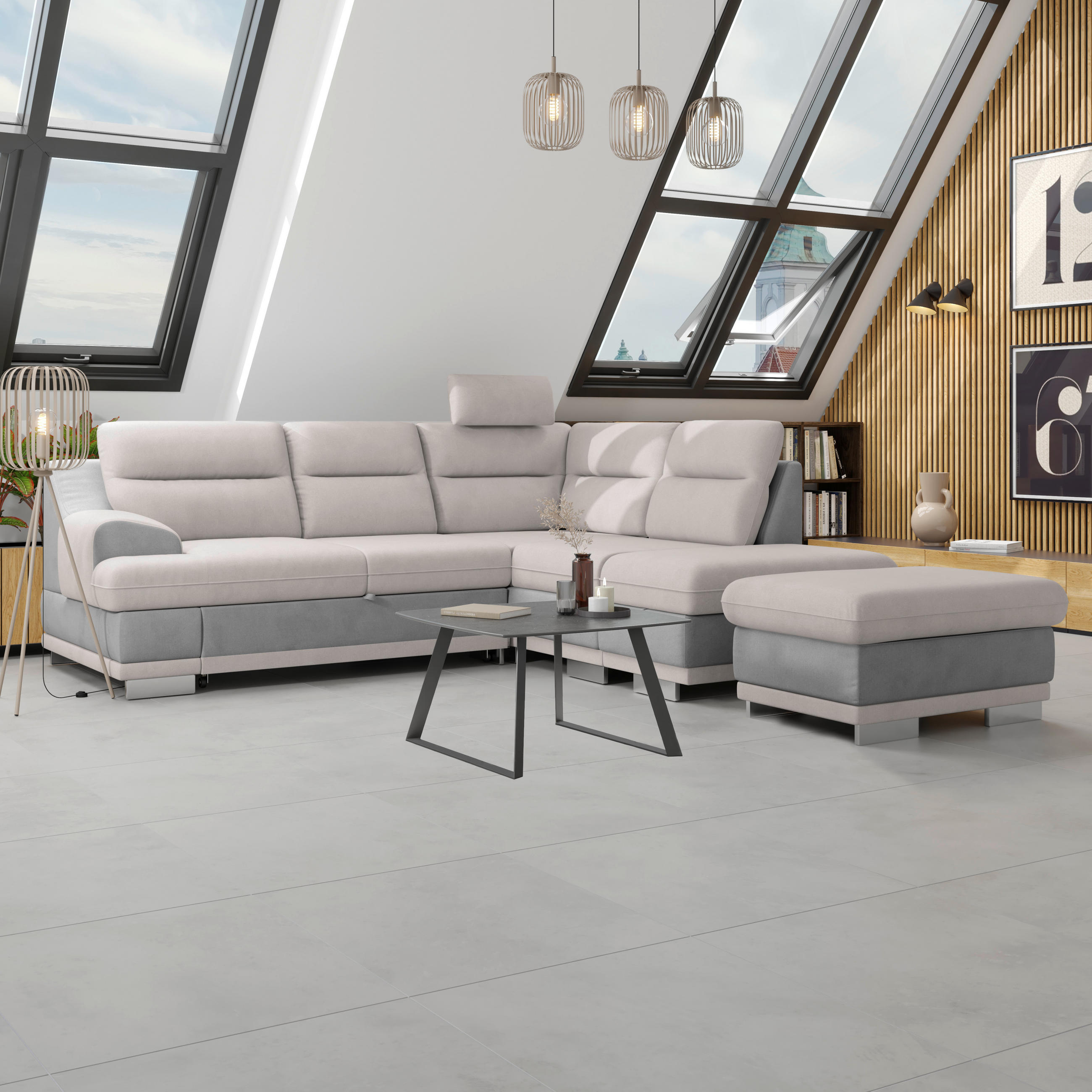 HOCKER Mikrofaser Grau, Hellgrau  - Chromfarben/Hellgrau, KONVENTIONELL, Textil/Metall (97/47/67cm) - MID.YOU