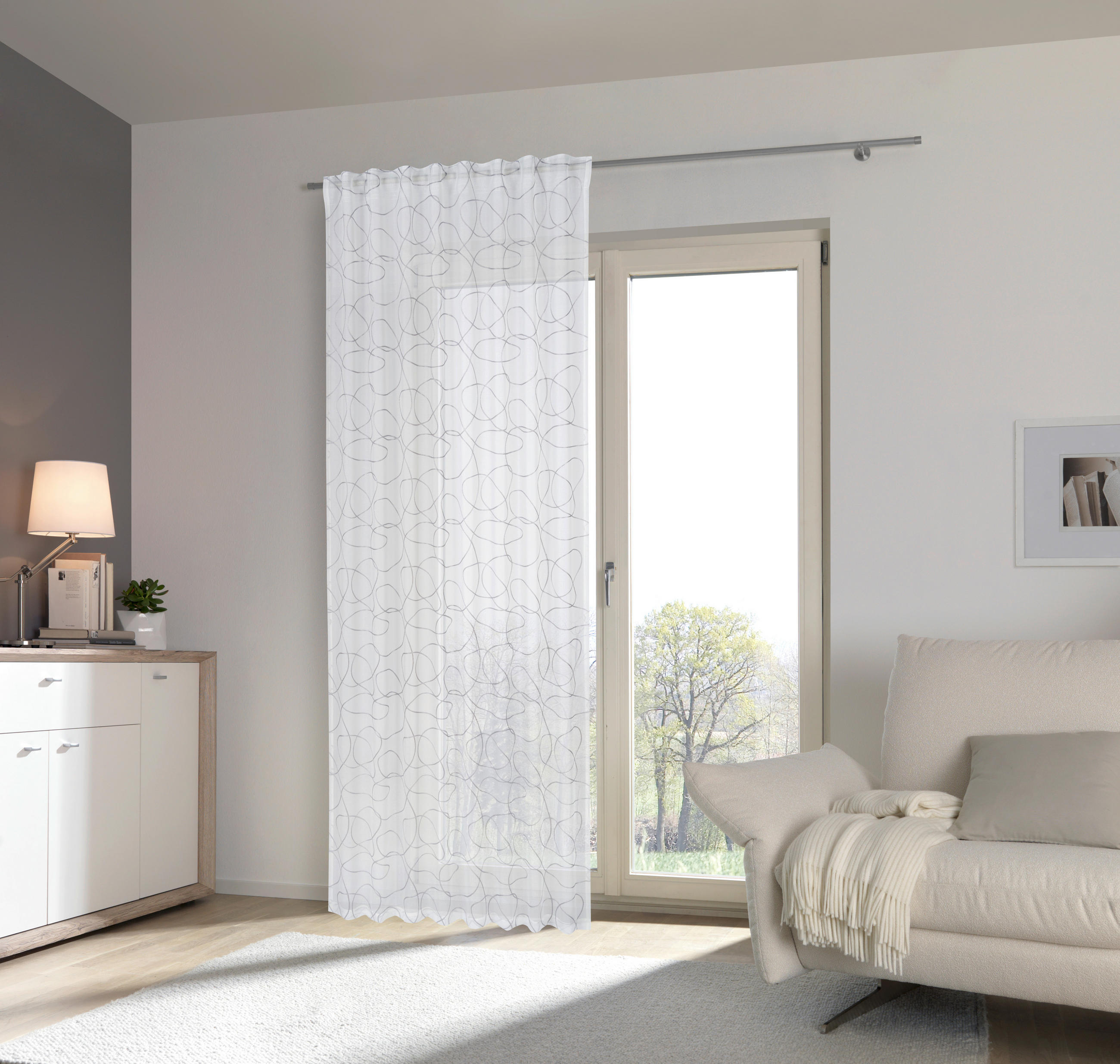 DRAPERIE CONFECȚIONATĂ transparent  - alb/gri, Design, textil (135/245cm) - Esposa