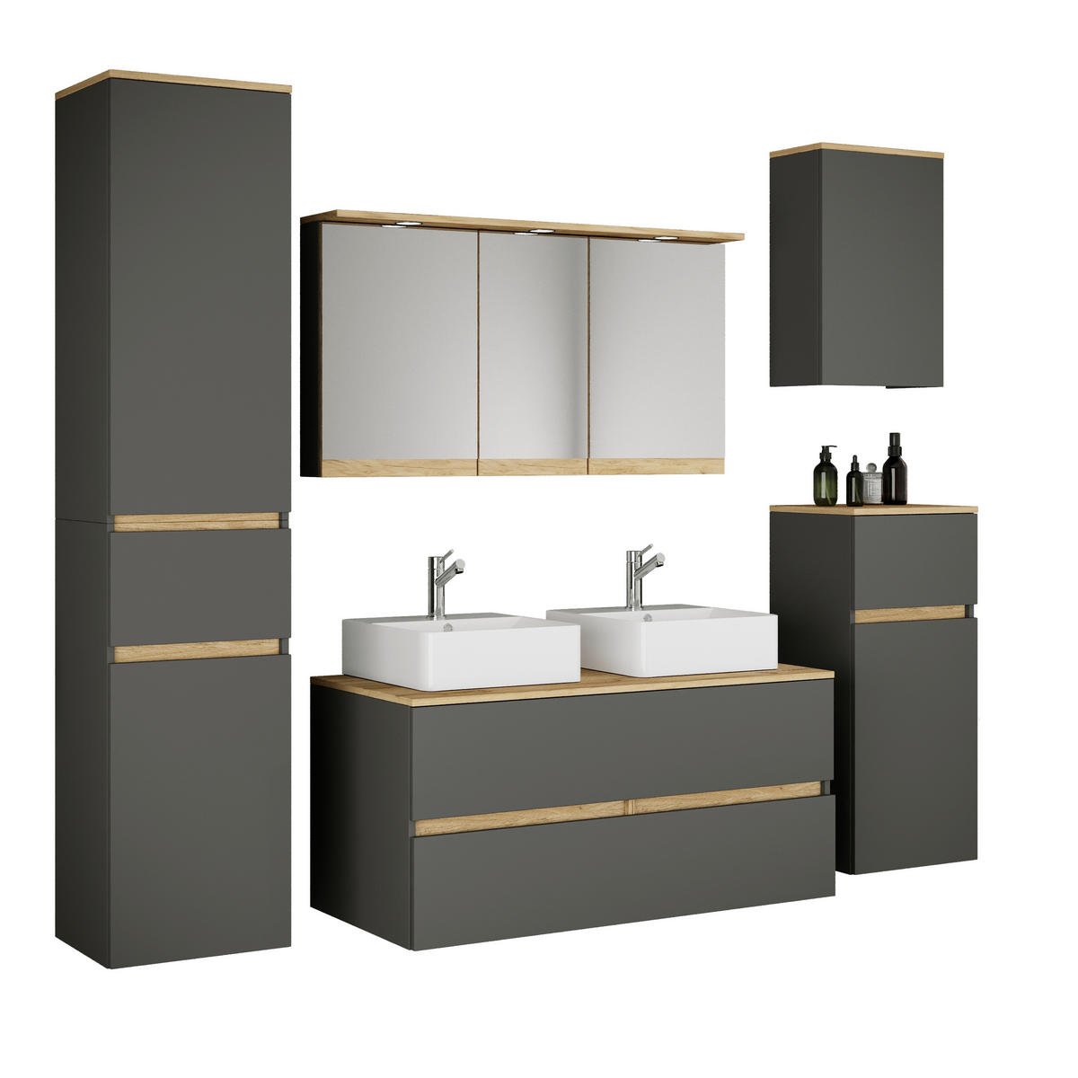 BADEZIMMER 7-teilig 191 cm  - Honigeiche/Weiss, Trend, Keramik/Holzwerkstoff (191cm) - MID.YOU