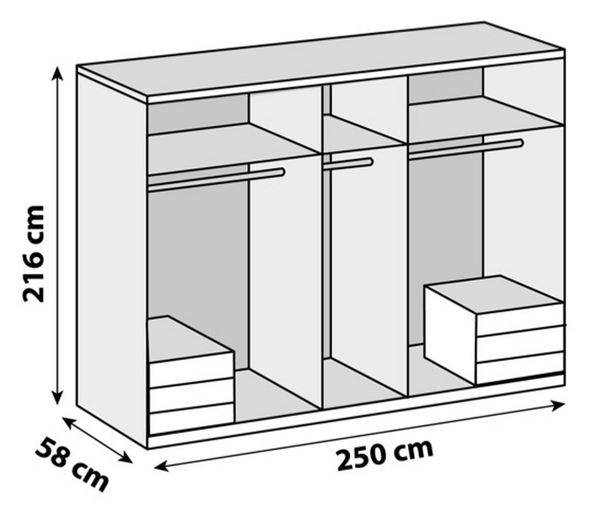 DREHTÜRENSCHRANK 250/216/58 cm 5-türig Eichefarben  - Chromfarben/Eichefarben, MODERN, Glas/Holzwerkstoff (250/216/58cm) - MID.YOU