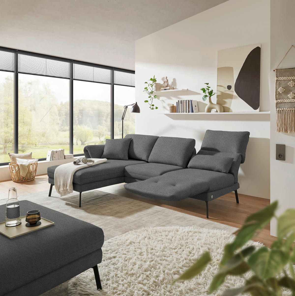 ECKSOFA  in Flachgewebe Dunkelgrau  175-224/255-365 cm  - Dunkelgrau/Schwarz, Design, Textil/Metall (175-224/255-365cm) - Dieter Knoll
