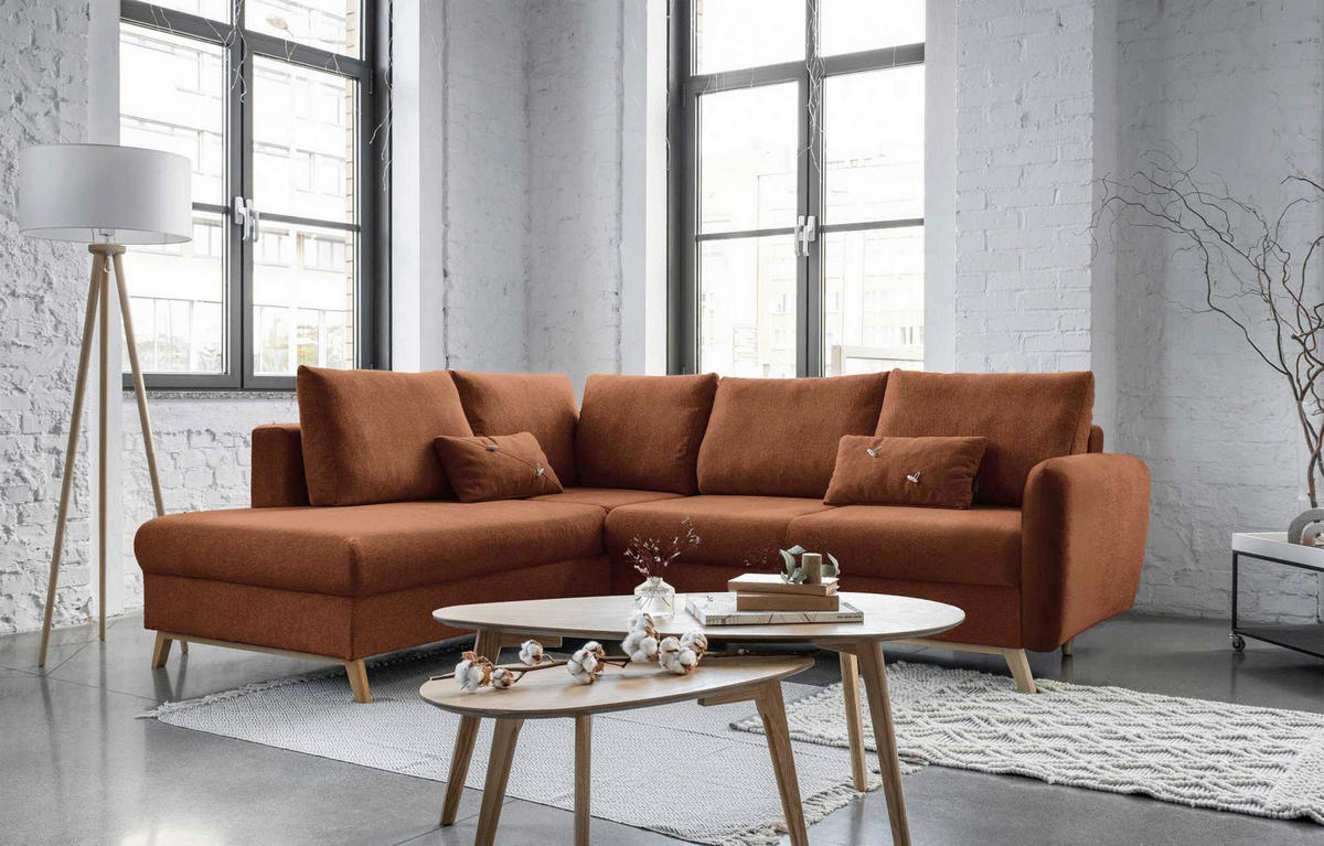 Colțar, textil, teracotă, 202/242 cm - teracotă/culoare natur, lemn/textil (202/242cm) - MID.YOU