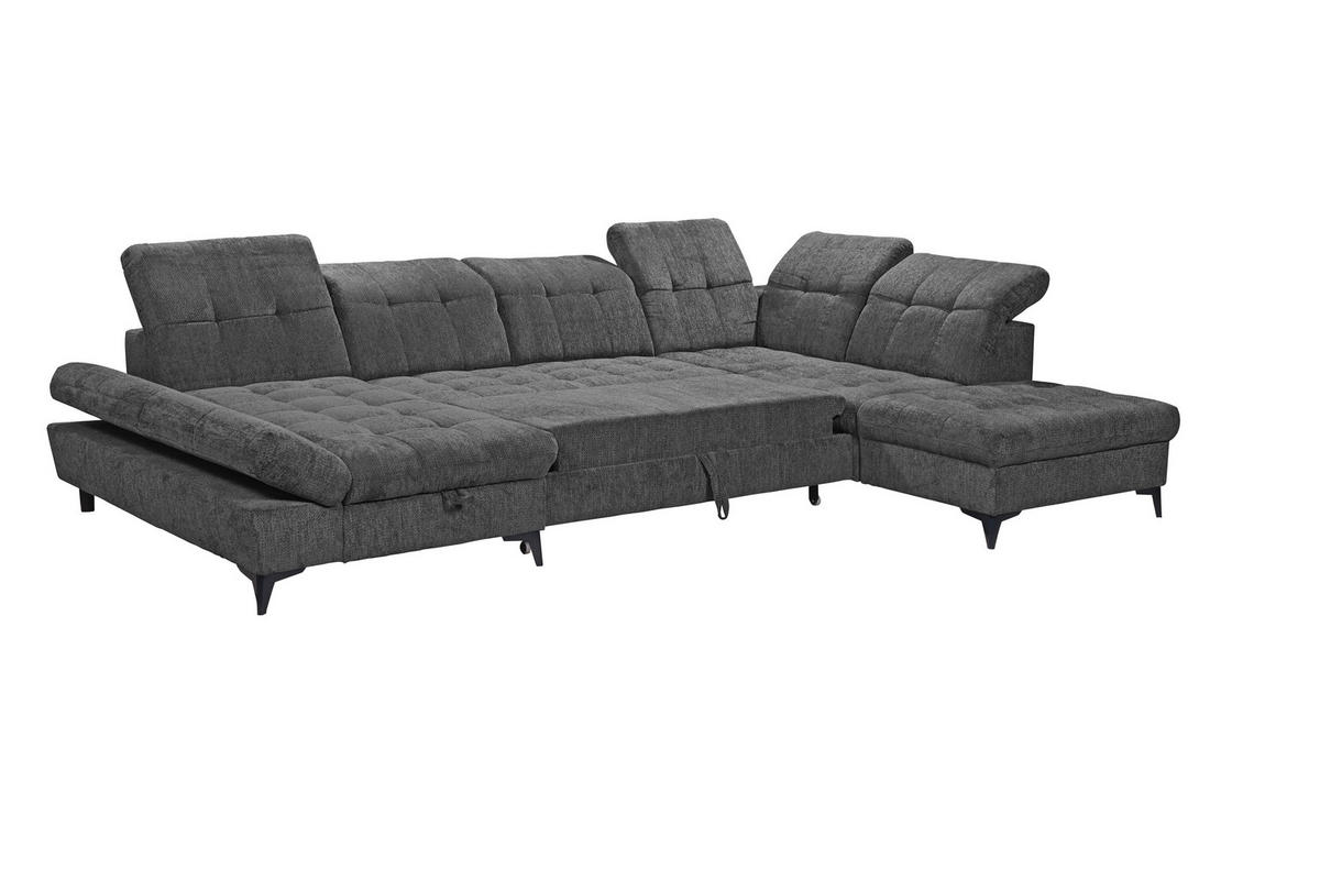 WOHNLANDSCHAFT MERCY Graphitfarben Mikrovelours  - Schwarz/Graphitfarben, MODERN, Kunststoff/Textil (169/348/245cm) - MID.YOU