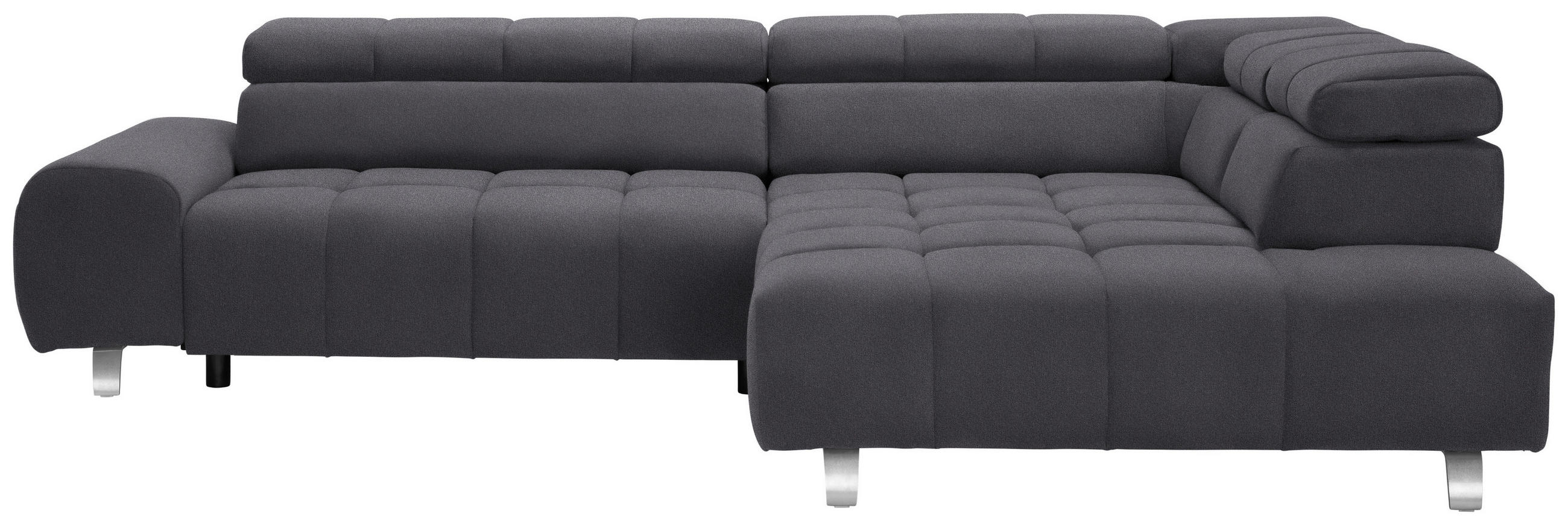 ECKSOFA Dunkelgrau Velours  - Dunkelgrau/Silberfarben, Design, Textil/Metall (295/201cm) - Hom`in