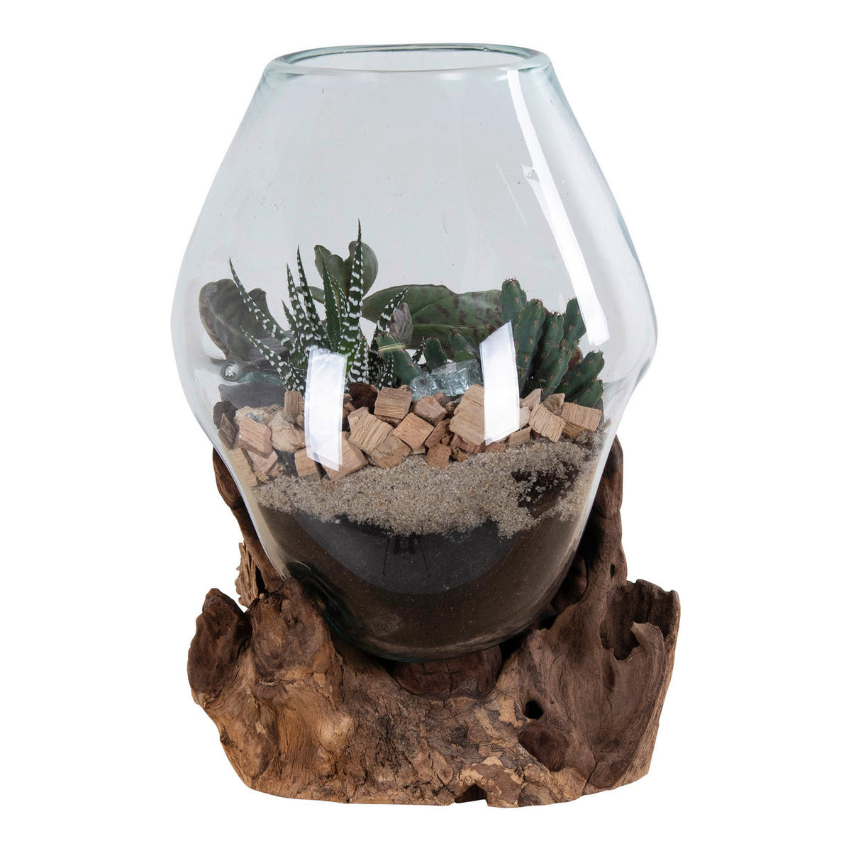 VASE  - Transparent/Teakfarben, Design, Glas/Holz (18/20/15cm)
