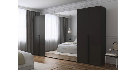 DREHTÜRENSCHRANK 400/223/61 cm,  in Graphitfarben, 8-türig  - Chromfarben/Schwarz, Basics, Glas/Holzwerkstoff (400/223/61cm) - Novel