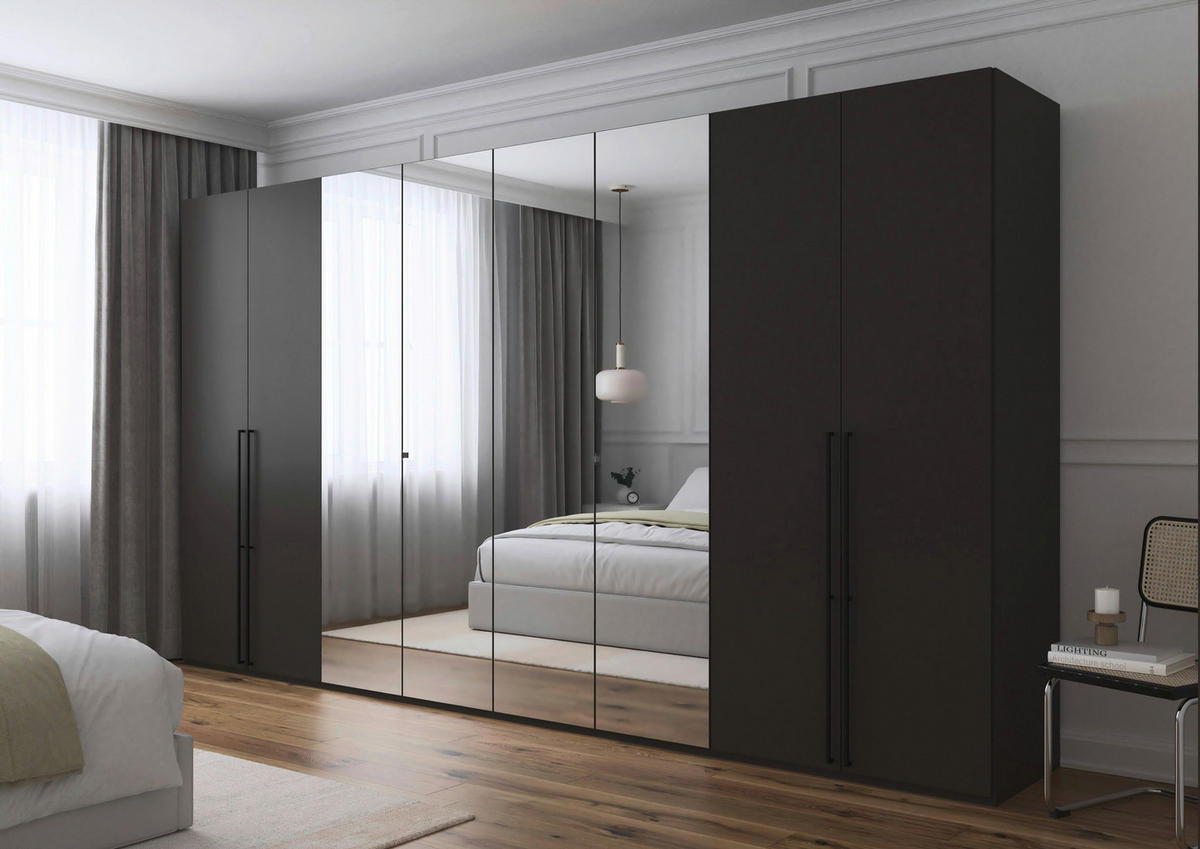 DREHTÜRENSCHRANK 400/235/61 cm,  in Graphitfarben, 8-türig  - Chromfarben/Schwarz, Basics, Glas/Holzwerkstoff (400/235/61cm) - Novel