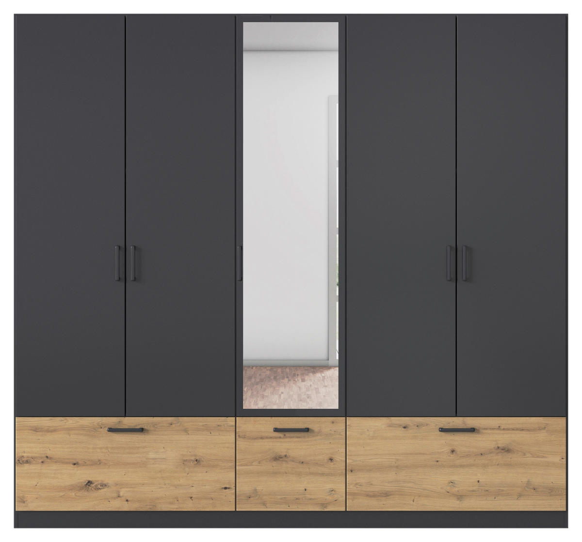 KLEIDERSCHRANK in Grau, Eiche Artisan  - Eiche Artisan/Grau, Basics, Holzwerkstoff/Metall (226/210/54cm) - Boxxx