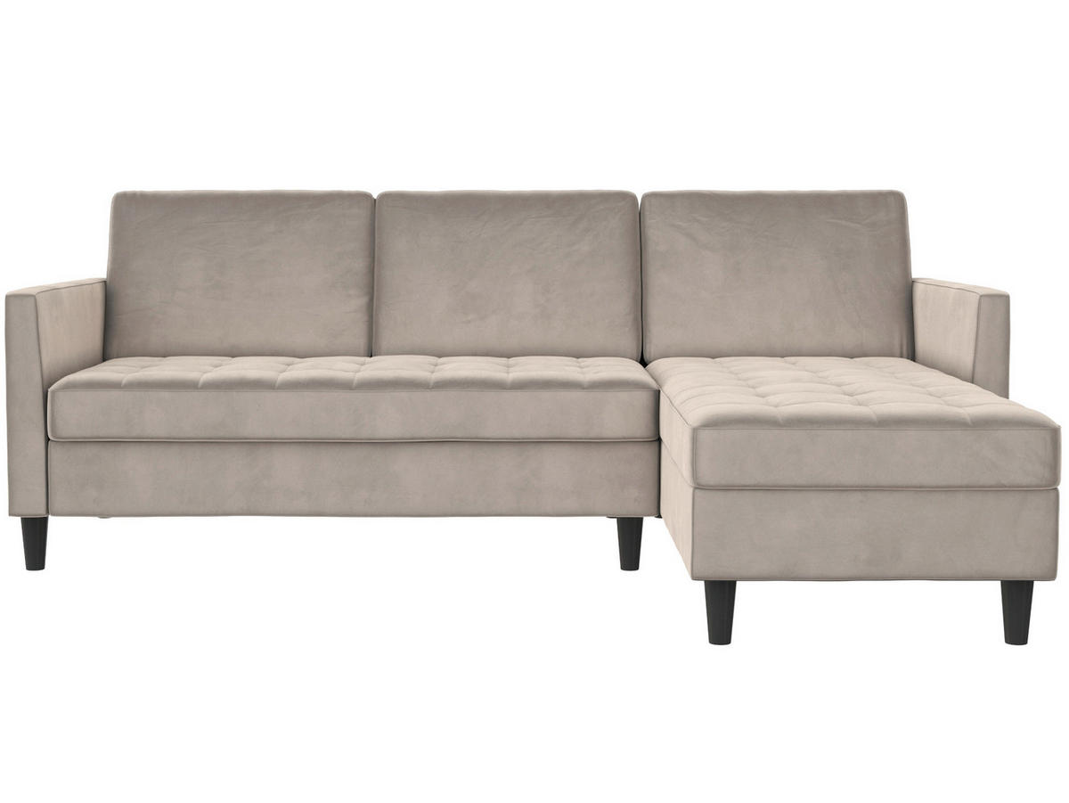 ECKSOFA PALERMO in Velours Taupe  - Taupe/Schwarz, Basics, Kunststoff/Textil (213/154cm) - Livetastic