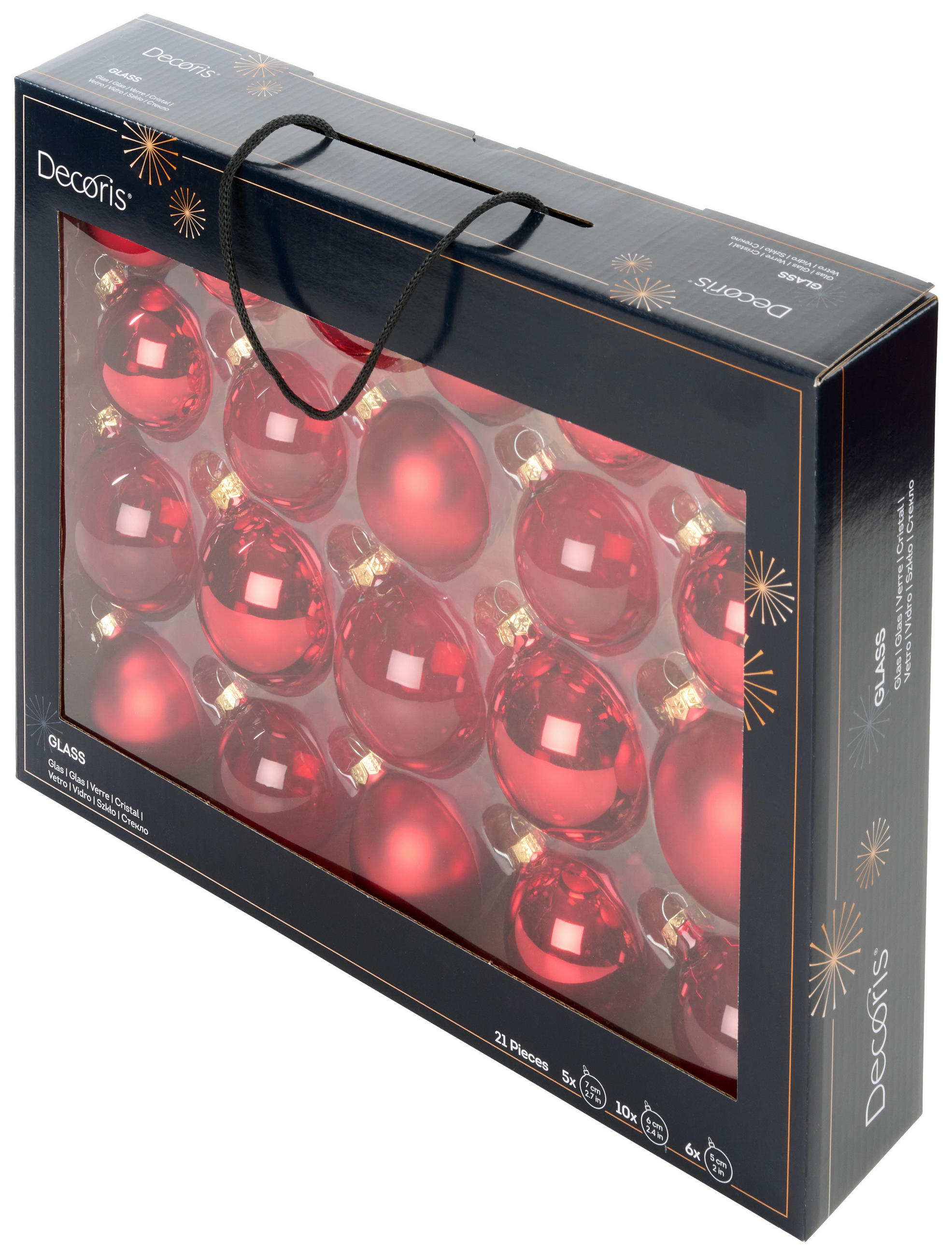 SADA VÁNOČNÍCH KOULÍ 21 ks   - červená, Konvenční, sklo (7,00/7,00/7,00cm)