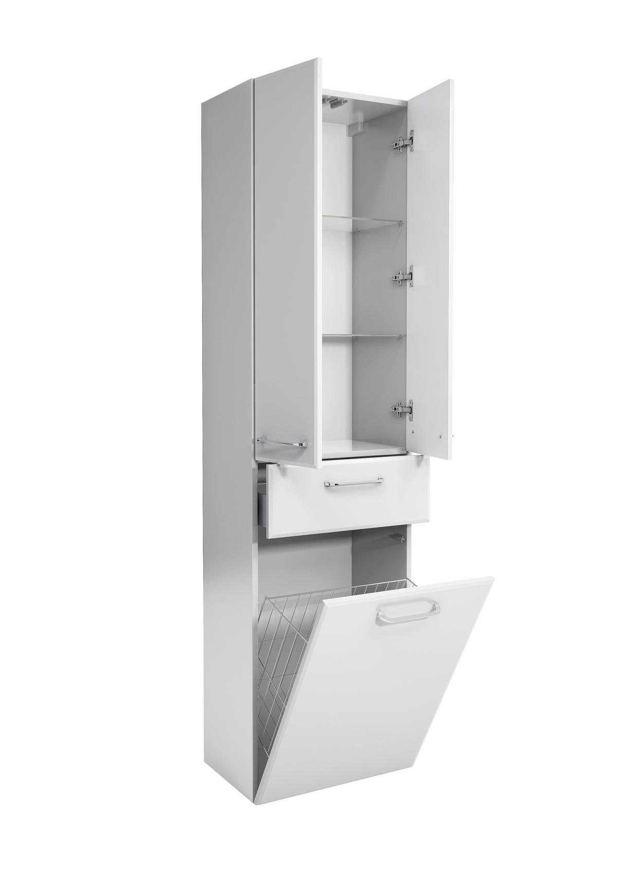 Dulap Înalt 50/186/33 cm  - alb/culoare crom, Design, sticlă/metal (50/186/33cm) - Xora