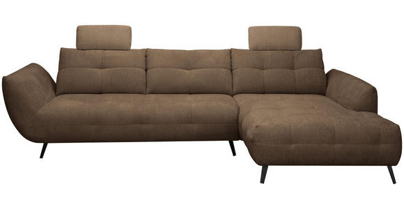 ECKSOFA Terracotta Chenille Armlehnenkissen, Rücken echt, Sitztiefenverstellung  - Terracotta/Schwarz, KONVENTIONELL, Textil/Metall (313/215cm) - Hom`in