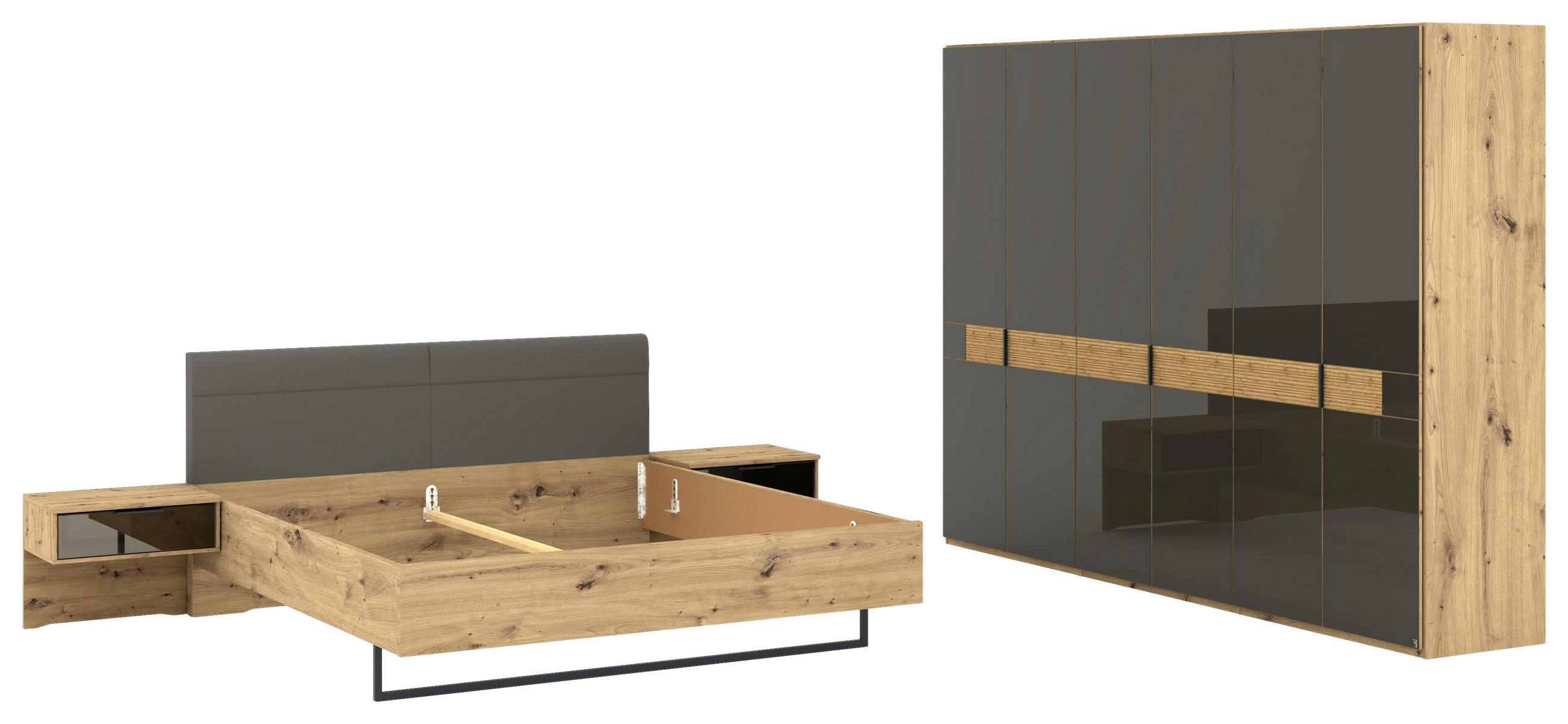 SCHLAFZIMMER Eiche Bianco, Dunkelbraun  - Eiche Bianco/Dunkelbraun, Design, Glas/Holz (180/200cm) - Musterring
