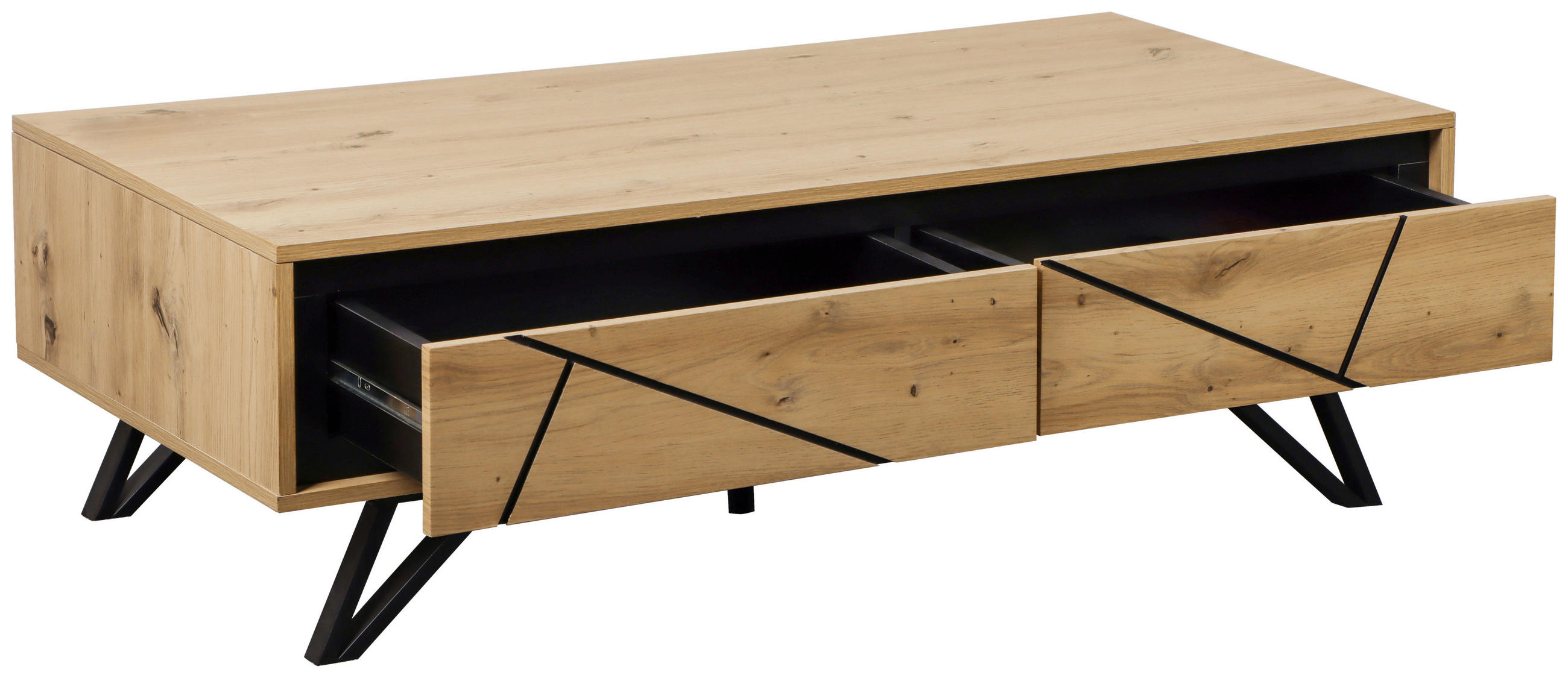 Thumbnail - Mid.you Couchtisch, Schwarz, Eiche, Metall, Holzwerkstoff, 2 Schubladen, rechteckig, Flachrohr, 120x60x38 cm, Bsci, Wohn...