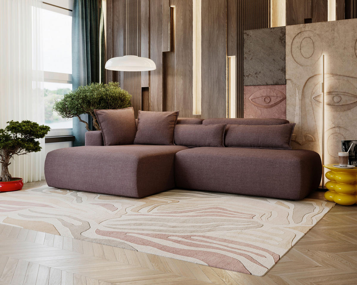 ECKSOFA Chenille Beere  - Beere/Schwarz, Design, Kunststoff/Textil (160/284cm) - Livetastic