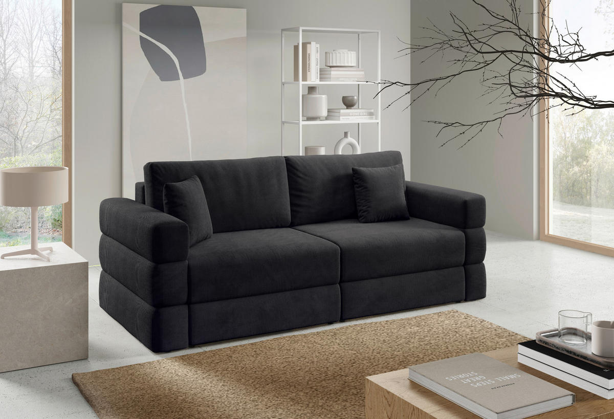 SCHLAFSOFA TERAZZO in Webstoff Schwarz  - Schwarz, Design, Kunststoff/Textil (254/93/167cm) - Livetastic