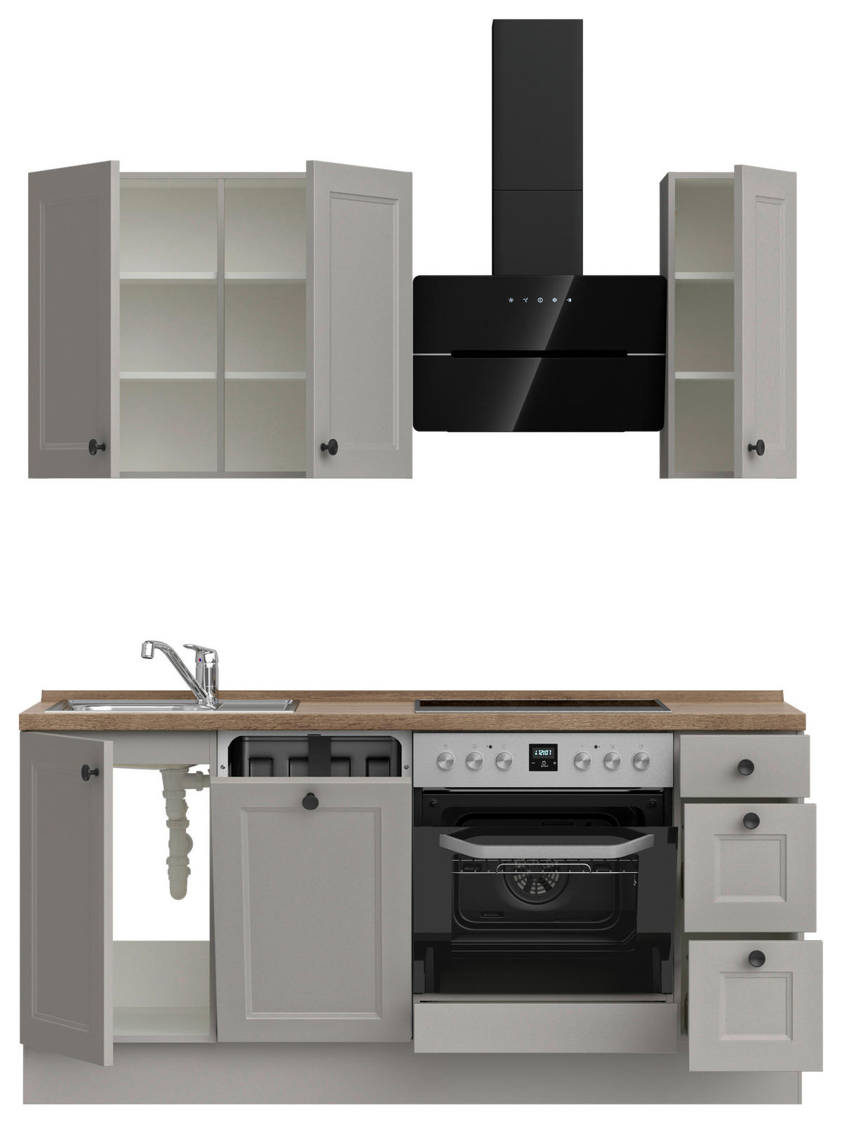 KÜCHENLEERBLOCK 180 cm   in Grau, Eiche dunkel  - Eiche dunkel/Schwarz, MODERN, Holzwerkstoff/Metall (180cm) - Nobilia