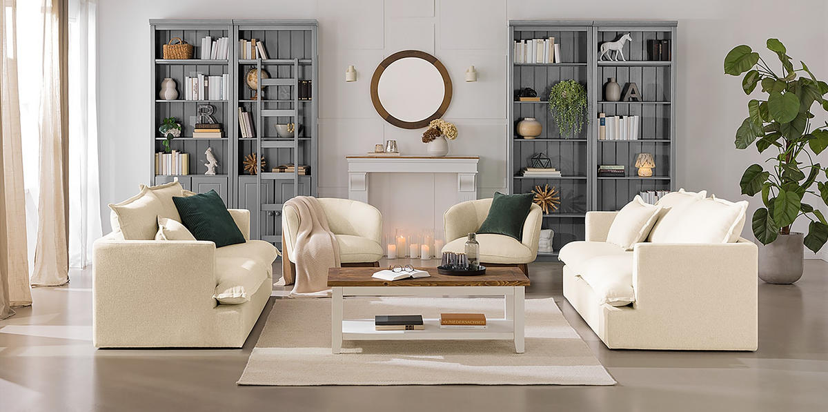 BÜCHERWAND Kiefer massiv Grau  - Grau, Design, Holz (222/223/37cm) - Livetastic