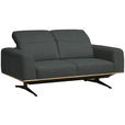 2-SITZER-SOFA in Leder Grau  - Schwarz/Grau, Design, Leder/Holz (174/76-97/102cm) - Novel