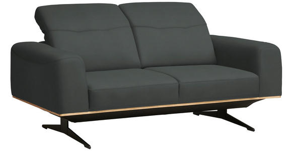2-SITZER-SOFA in Leder Grau  - Schwarz/Grau, Design, Leder/Holz (174/76-97/102cm) - Novel