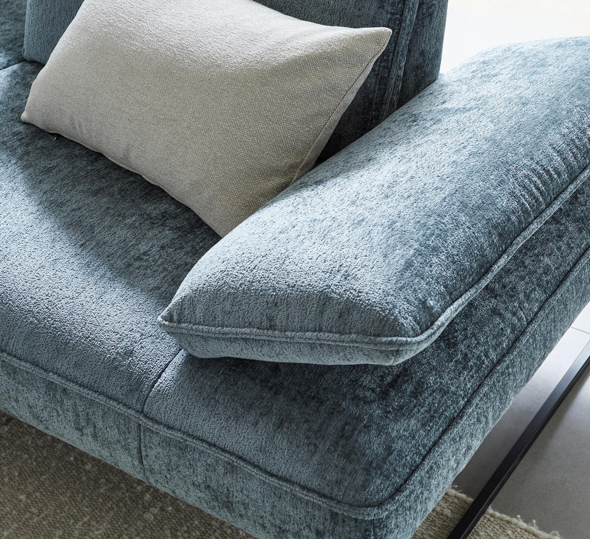 ECKSOFA in Chenille Graublau  - Graublau/Anthrazit, Design, Textil/Metall (160/310cm) - Joop!