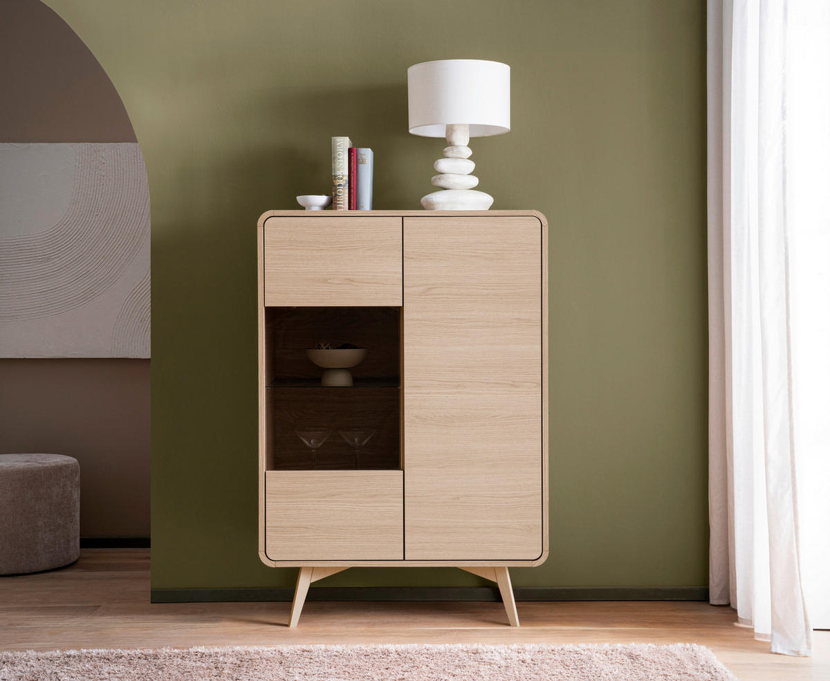 VITRINE  in Eichefarben - Eichefarben, Design, Glas/Holz (90/130/39cm) - Livetastic