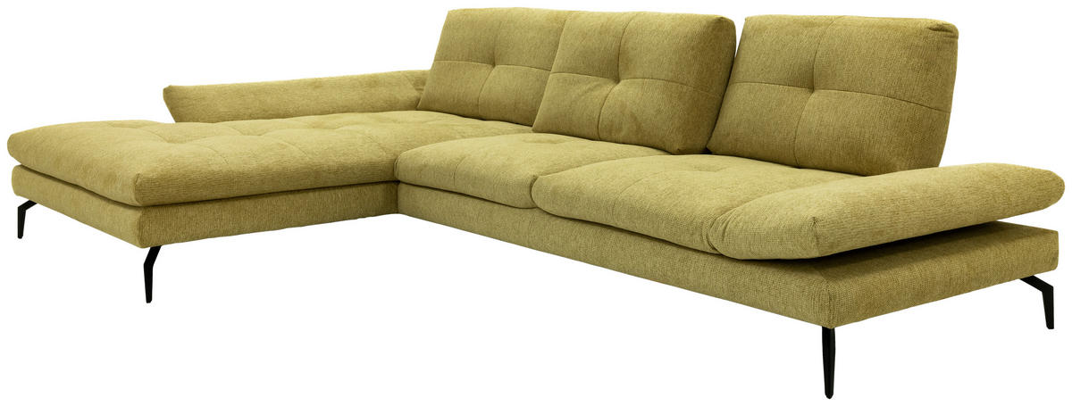 ECKSOFA Hellgelb Struktur Rücken echt  - Hellgelb/Schwarz, Design, Textil/Metall (203/340cm) - Chilliano