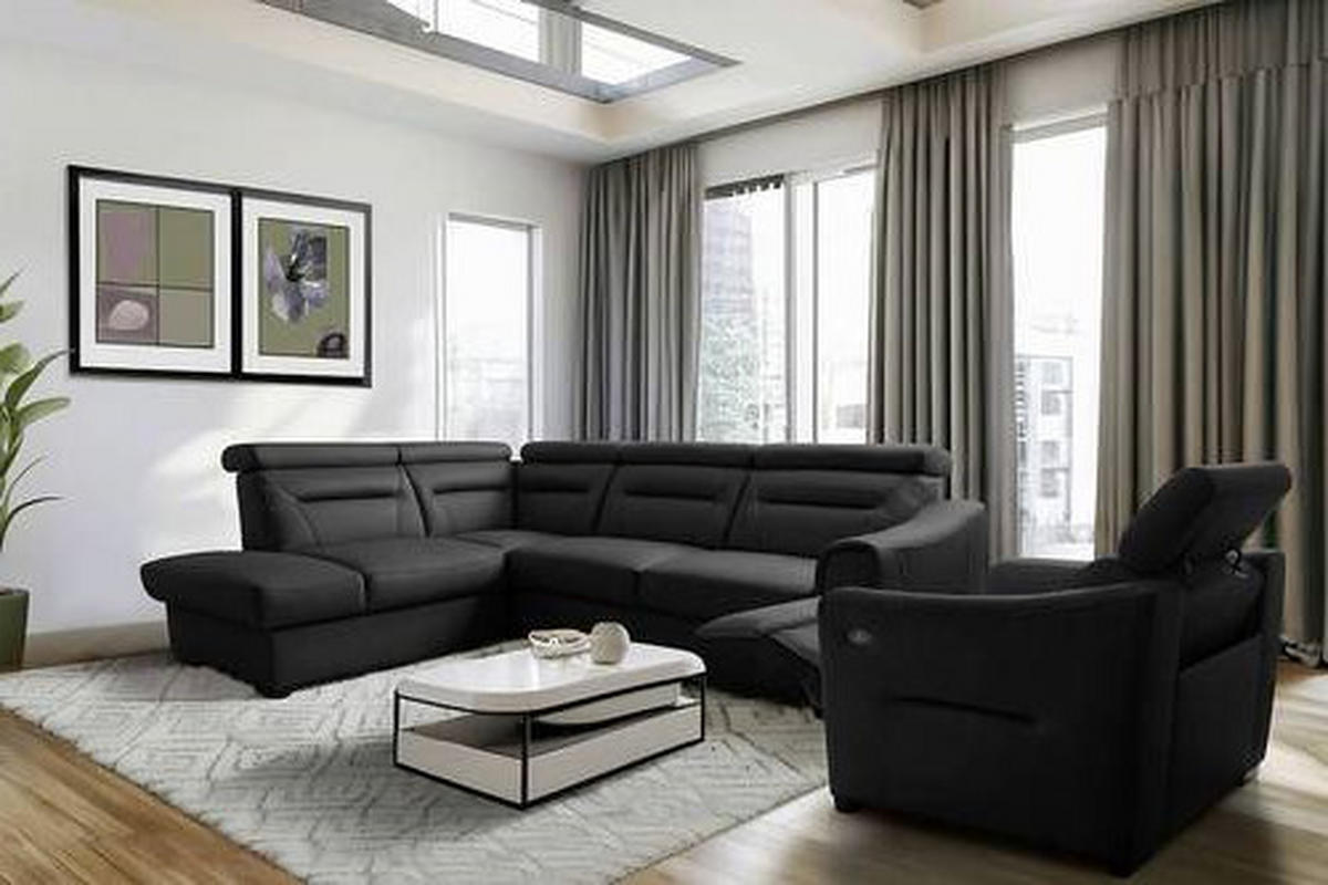 ECKSOFA Lederlook Echtleder Schwarz  - Wengefarben/Schwarz, Design, Leder/Holz (212/260cm) - Celina Home