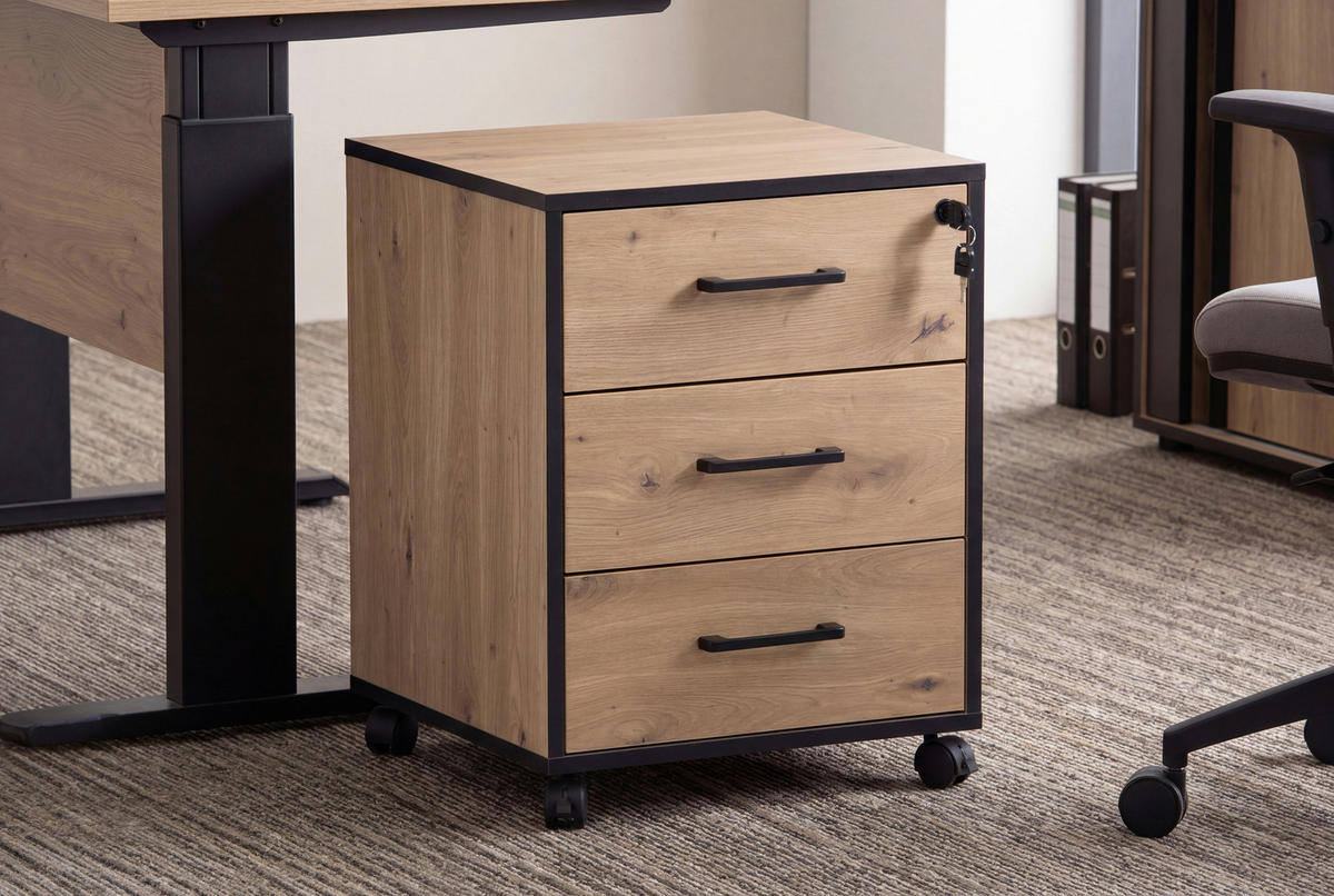 ROLLCONTAINER 43/56/42 cm  - Schwarz/Eiche Artisan, MODERN, Holzwerkstoff/Kunststoff (43/56/42cm) - Livetastic
