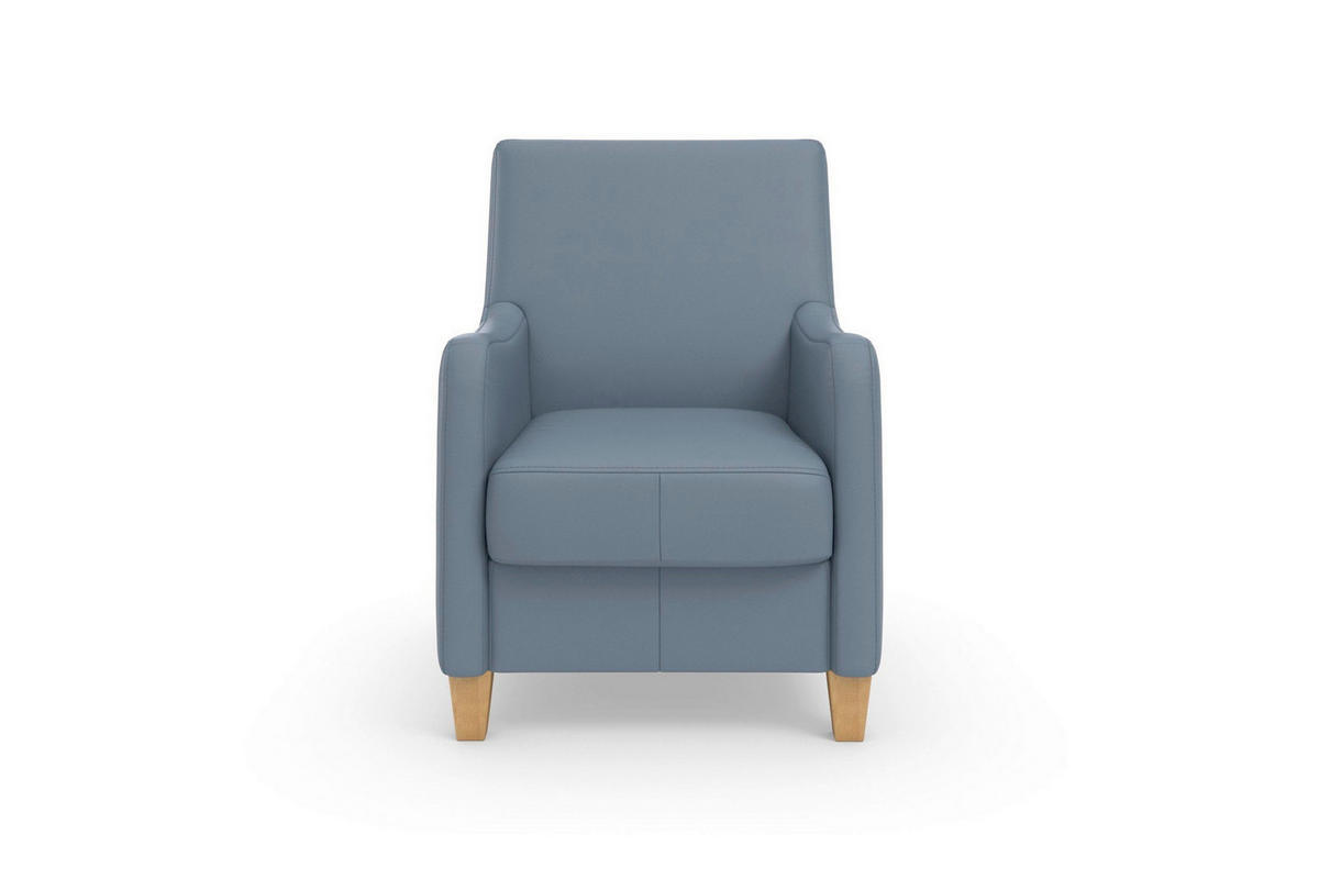 SESSEL in Echtleder Graublau  - Graublau/Eichefarben, Basics, Leder/Holz (70/93/75cm) - Sit & More