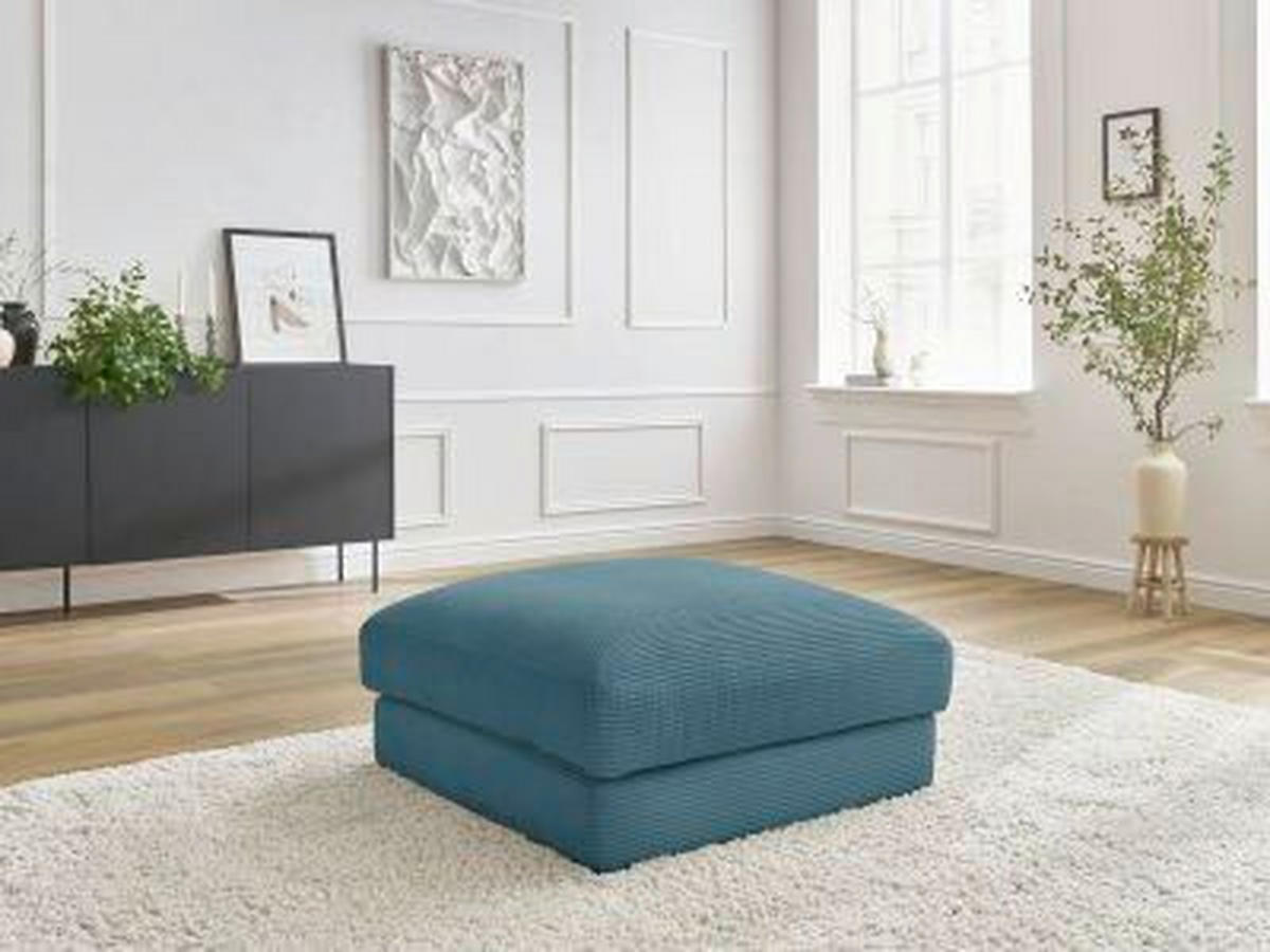 HOCKER LEONARD Cord Hellblau  - Schwarz/Hellblau, MODERN, Kunststoff/Textil (86/43/86cm)