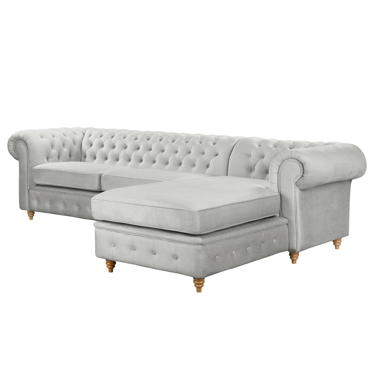 ECKSOFA Mikrofaser Hellgrau  - Hellgrau/Braun, Design, Holz/Textil (284/182cm) - P & B