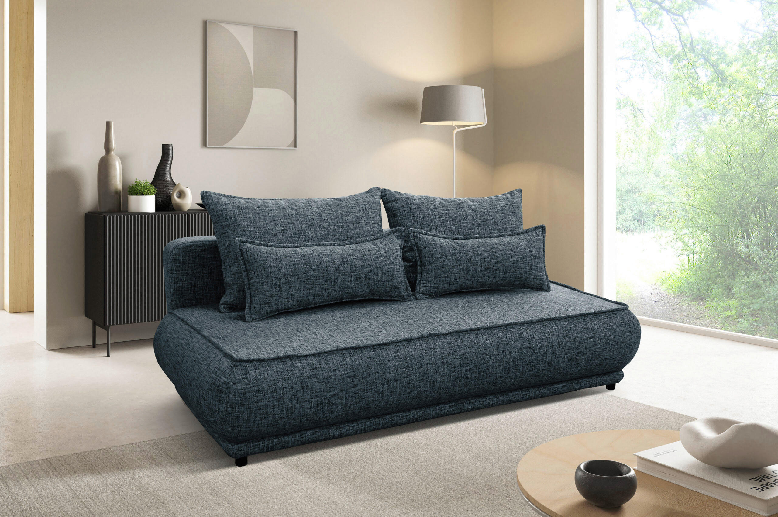 SCHLAFSOFA in Plüsch Blau  - Blau/Beige, Design, Kunststoff/Textil (214/96/105cm) - MID.YOU