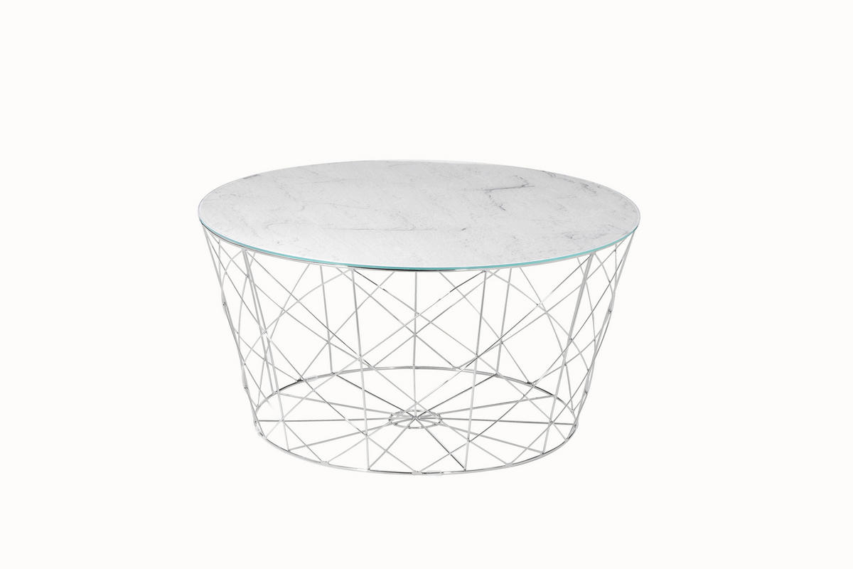 COUCHTISCH in Metall, Glas 80/80/45 cm  - Chromfarben/Weiß, Design, Glas/Metall (80/80/45cm) - Livetastic