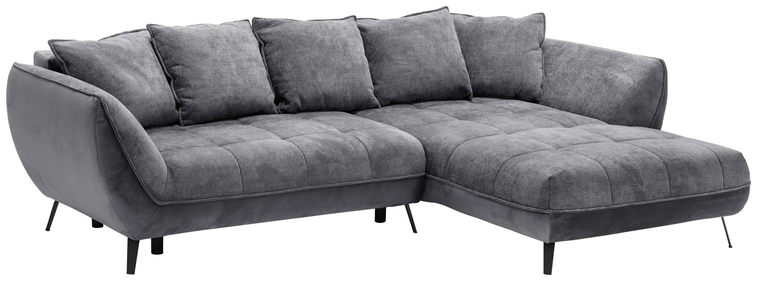 ECKSOFA in Struktur Graphitfarben, Grau  - Graphitfarben/Schwarz, Design, Textil/Metall (282/187cm) - Livetastic