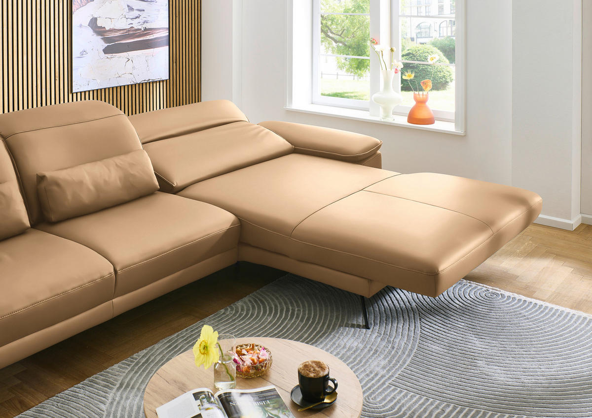 ECKSOFA in Echtleder Honig  - Schwarz/Honig, Design, Leder/Metall (332/193cm) - Dieter Knoll